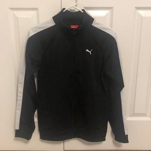 Boys Black & White Striped Puma Windbreaker Zip Up Jacket (Size Large)